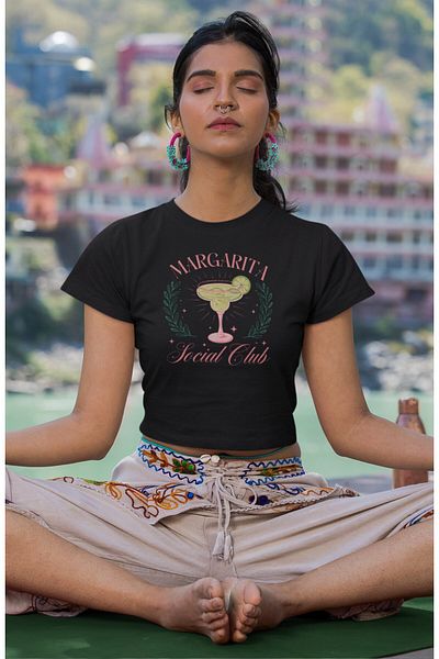 Fuddy Moda Margarita Social Club Printed Crop Top, Women's Coctail Themed Crop Blouse