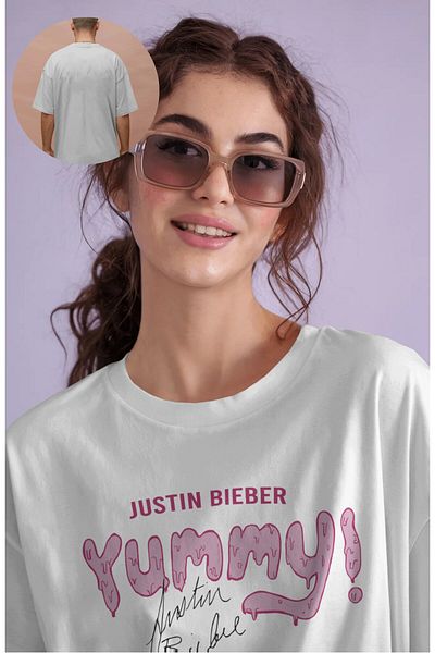 Fuddy Moda Tricou oversize cu scris Yummy, tricou unisex cu tematică Justin Bieber