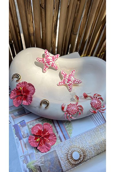 luxyansımalar Pink Crab Detailed Lightweight Large Colorful Earrings