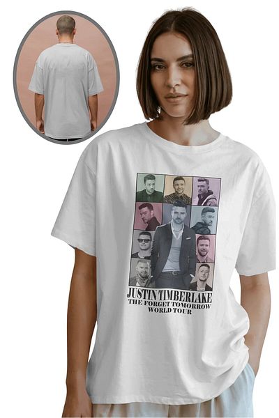 Fuddy Moda Tricou supradimensionat Justin Timberlake scris, tricou unisex cu decolteu rotund cu imprimeu Timberlake