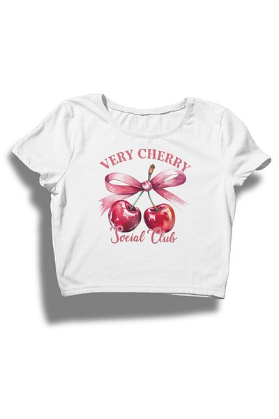 Fuddy Moda Very Cherry Social Club Letter Crop Top, Women's Cherry Printed Crop Blouse