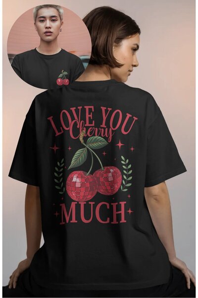 Fuddy Moda Tricou oversize Love You Cherry Much cu imprimeu pe spate, tricou ...