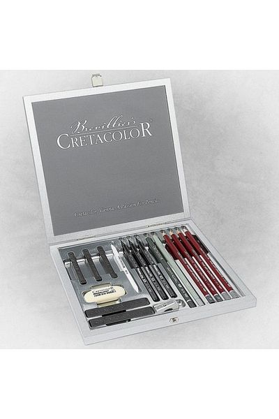 CretaColor Silver Box Premium Sketch Set Wooden Box 17 Pieces