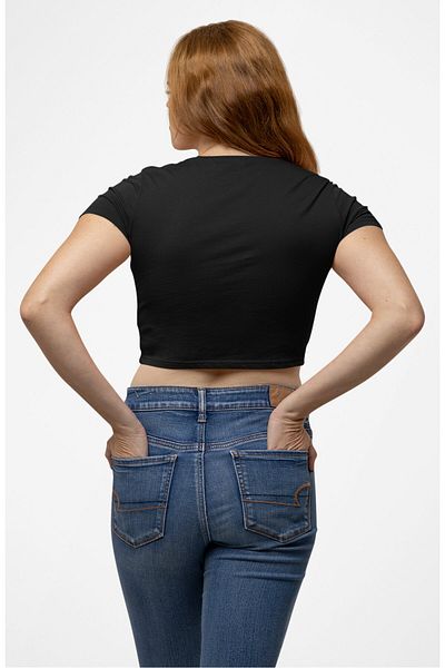Fuddy Moda God Says I Am Printed Crop Top, Women's Yellow Ribbon Themed Crop Blouse