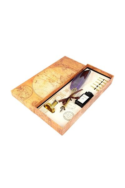 Art Tone Art Elegant Fountain Pen and Calligraphy Dip Pen Set 8 Piece World Map Series Purple