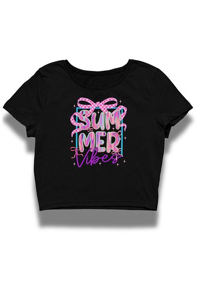 Fuddy Moda Summer Vibes Written Crop Top, Women's Ribbon Printed Crop Blouse