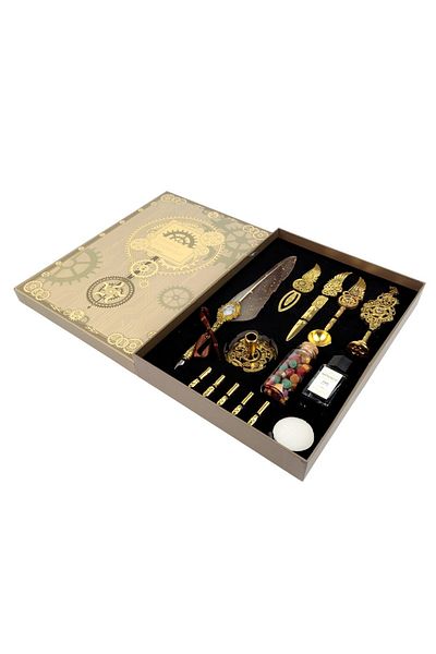 Art Tone Art Elegant Fountain Pen and Calligraphy Antique Set 14 Pieces Gold