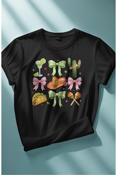 Fuddy Moda Tricou oversize cu panglică imprimată cu cactus, tricou cu decolte...