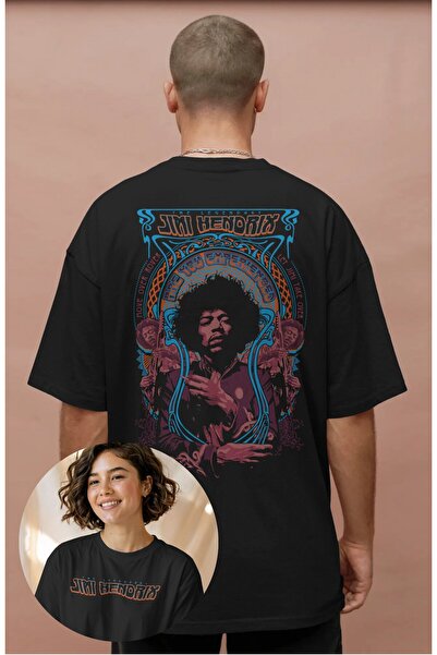 Fuddy Moda Μπλουζάκι με στάμπα πλάτης Jimi Hendrix, Unisex Legend Rocker με θ...