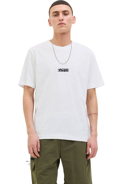 Jack & Jones Tricou JACK & JONES Sago Logo Slub - 12276524-Φωτεινό Λευκό