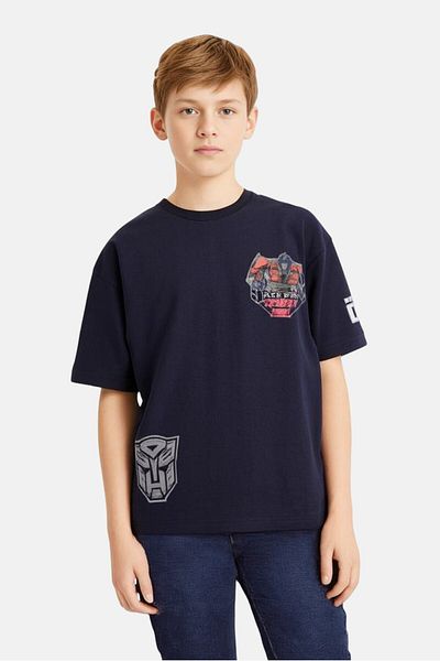 transformers Kids Boy Crew Neck Short Sleeve Graphic Print T-Shirt, Navy Blue