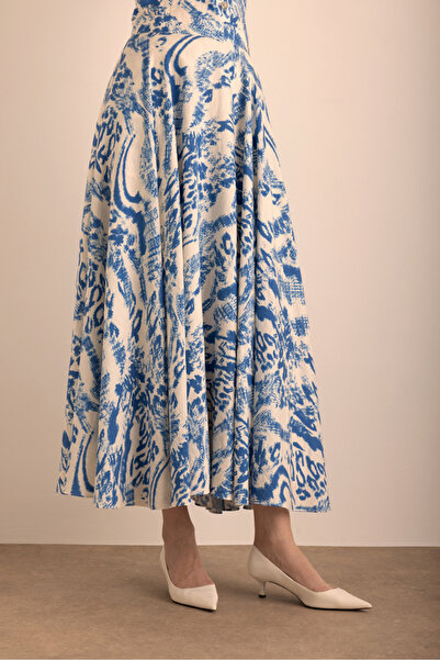 Aker Desenli Kloş Viscon Keten Etek