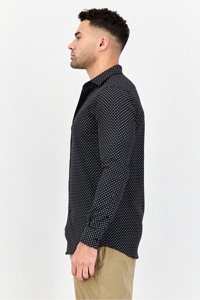 Scotch & Soda Men Modern Fit All Over Print Long Sleeve Dress Shirt, Black