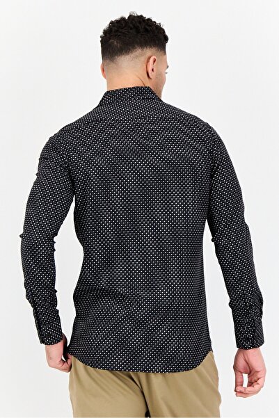 Scotch & Soda Men Modern Fit All Over Print Long Sleeve Dress Shirt, Black