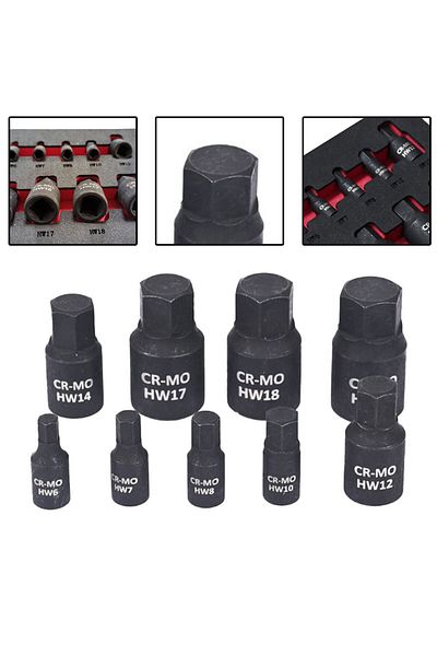 Vibra Tite 9pcs Hexagon Screwdriver Socket H6 H7 H8 H10 H12 H14 H17 H18 H19 Hex Bit Nuts Driver Socket 1/4in...