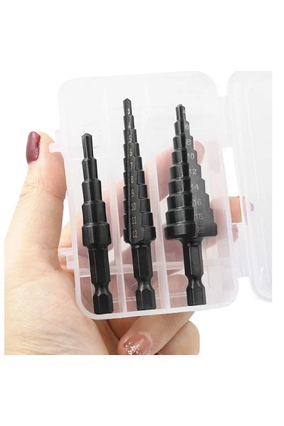 Choice black 3Pcs HSS Nitride Step Drill Bit Set Straight Groove Step Drill Bit 3-12mm 4-12mm 4-20mm