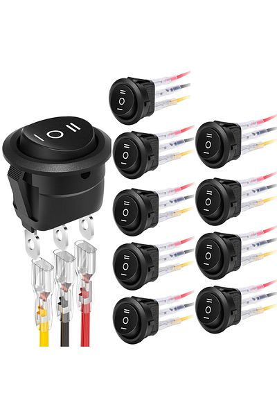 AOKIN 10pcs 5pcs 12 Volt 3 Way Round Rocker Switch 3 Position ON/Off/ON Rocker Switch 3 Pin 6A/250V AC 10A