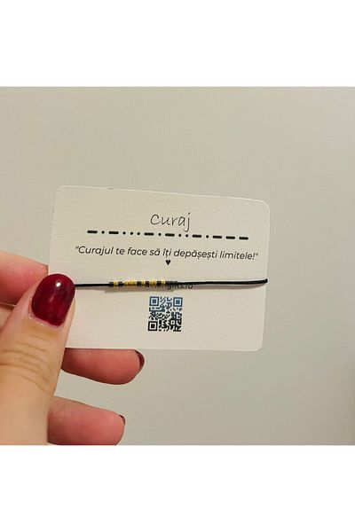 OEM Bratara reglabila pe snur negru cu mesaj in cod Morse: Curaj
