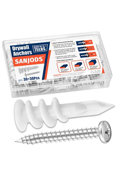 Choice 60pcs per box #8 Self Drilling Drywall Plastic Anchors with Screws - No Pre Drill Hole Preparation R