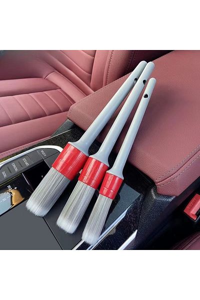 Choice Brown 3 PCS Car Exterior Interior Detail Brush Boar Hair Bristle Brushes for Car Cleaning Auto Detai