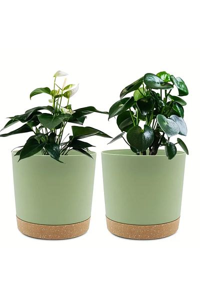 Choice 4.7inch 2pcs B9926C green 2pcs, 4.7nch Flower Pot Set, Indoor Plant Pots With Drainage Holes And Rem