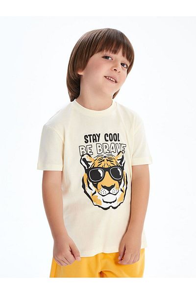 LC Waikiki Lcw Kids Crew Neck Printed Boys T-Shirts and Shorts 2-Piece