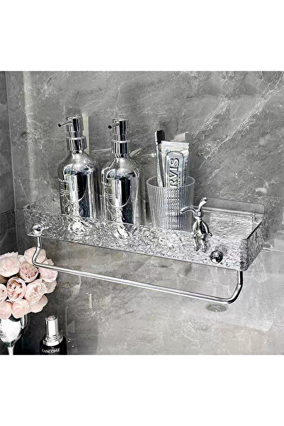 Living رف حمام أكريليك مثبت على الحائط مع قضيب مناشف وخطافين