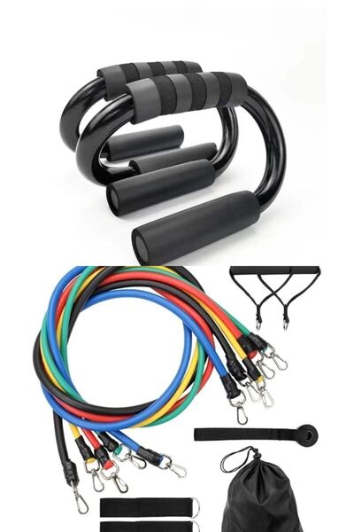 Hubstein Instrument profesional de fitness pentru push-up + set de greutăți din cauciuc profesional de rezistență, 11 piese