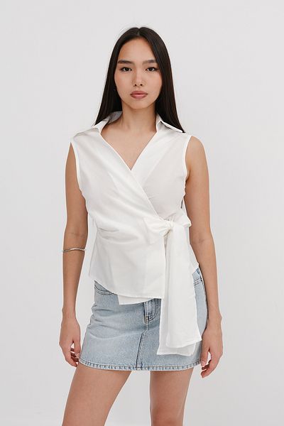 Addax Side Tie Sleeveless Shirt B00557