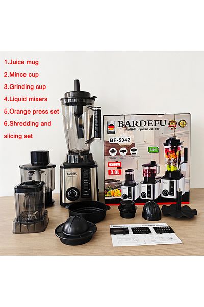 BARDEFU أجهزة مطبخ 6 في 1 سعة 2.5 لتر و3 لتر، خلاط تجاري، عصارة سموثي، معالج طعام، فضي، ثقيل