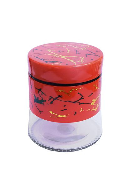 PUFO Fancy glass container for sugar, coffee, tea or spices, with airtight lid, 400 ml, red
