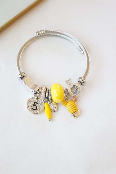 Rasanet Cactus Bracelet with Steel Charm - Yellow