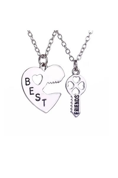 REDz Accessories Necklaces for Couples, Love Symbol, Heart with Key Cutout, Silver