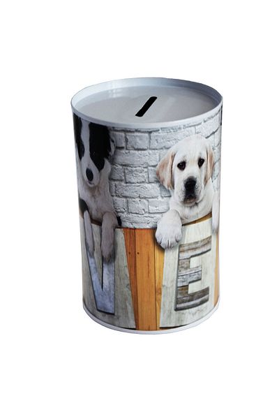 PUFO Pușculiță decorativă metalică Happy Dogs, 12 x 8 cm