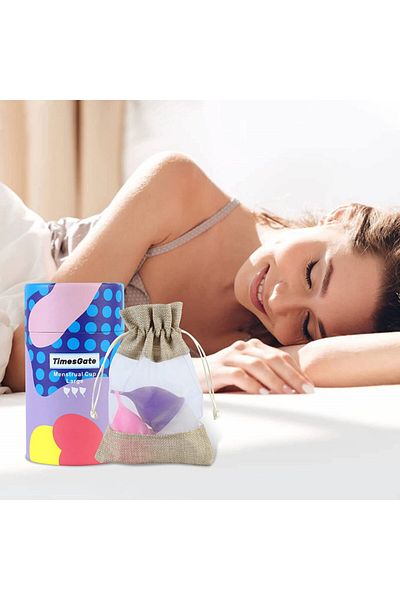 TimesGate menstrual cups, set of 3, silicone, pink/white/purple, 66 x 48 mm