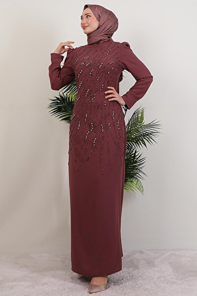 GİYZAMİLA Seher Stone Dress Dusty Rose