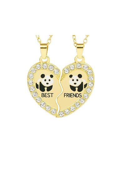 REDz Accessories Best Friends Necklace, Heart With Panda And Crystals, Set of 2 Pieces, Gold