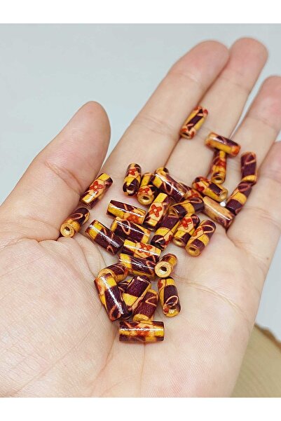 Yasamtohumu Cilindru din margele din lemn cu model 5*11mm/35buc (54720)