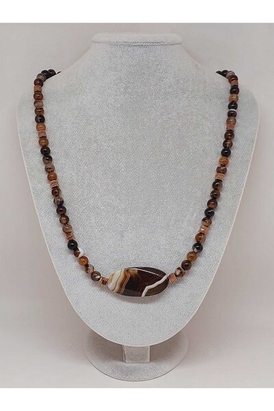 Yasamtohumu Colier unisex cu design cu piatră de agat și hematit (54422)