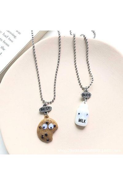 REDz Accessories Best Friends Necklace Set, Milk and Biscuit, Funny Design
