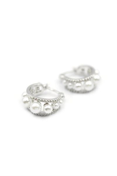 Rasanet Pearl Hoop Earrings - Silver