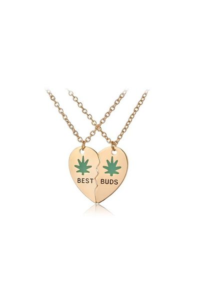 REDz Accessories Friendship Necklace Set, Best Buds Heart With Leaf, 2 Necklaces, Gold
