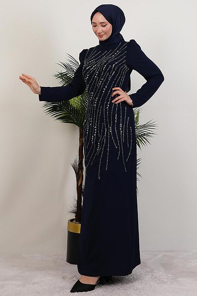 GİYZAMİLA Φόρεμα Seher Stone Navy Blue