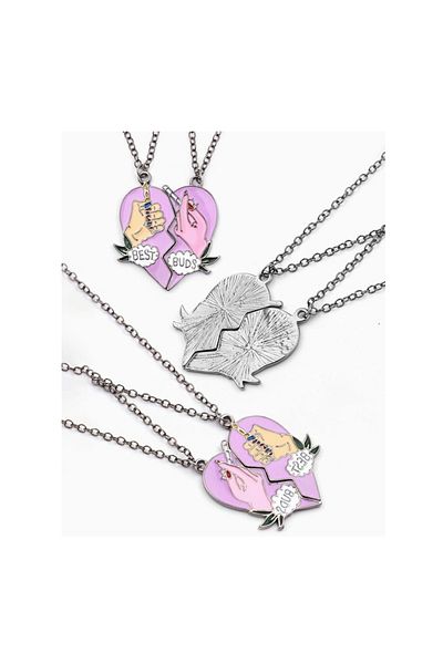 REDz Accessories Best Buds Necklaces, Set of 2 Pieces, Urban Design, Gift for Friends, Purple