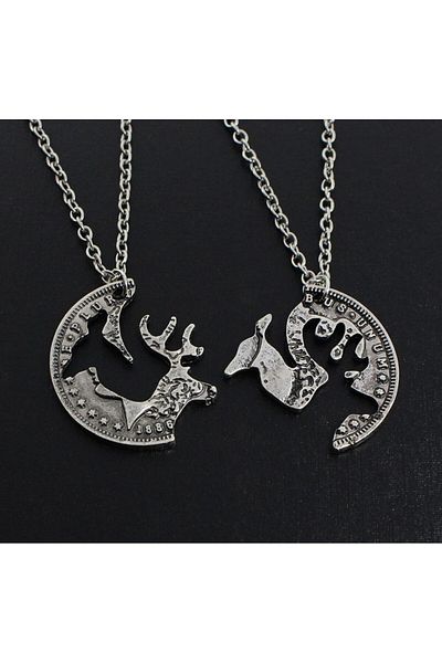 REDz Accessories Couple Necklaces, Coin Pendant, Set of 2 Pieces, Vintage Style, Silver