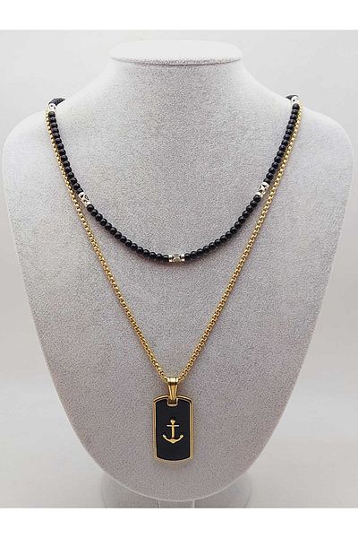Yasamtohumu Night Series Men's Natural Stone Steel Necklace (56080)