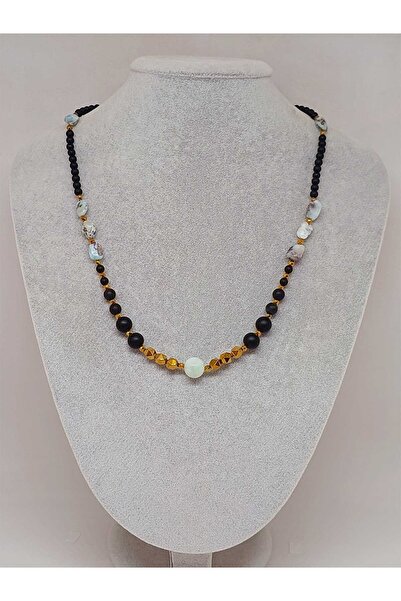 Yasamtohumu Colier unisex cu design cu piatră de larimar și piatră de onix (54426)