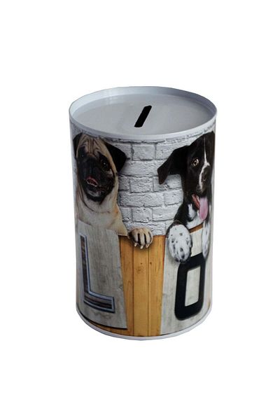 PUFO Pușculiță decorativă metalică Happy Dogs, 12 x 8 cm