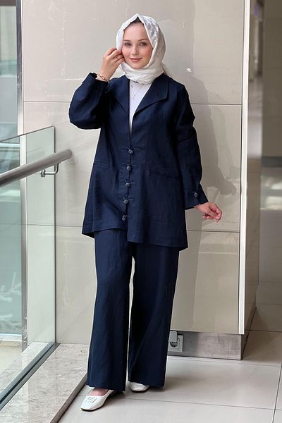 Ghisa Double Breasted Collar Agraf Stone Button Trousers Suit