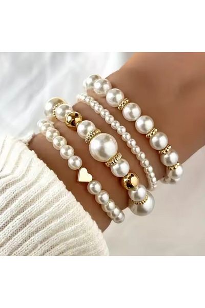 REDz Accessories Set de bijuterii brățări cu perle, detalii aurii, aspect elegant și modern